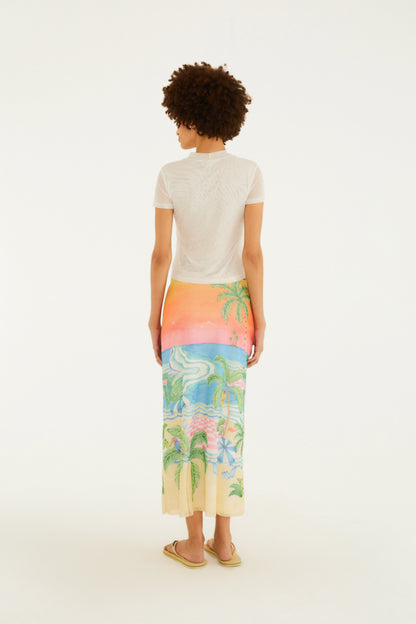 Falda Midi de tul  Estampado paisaje solar