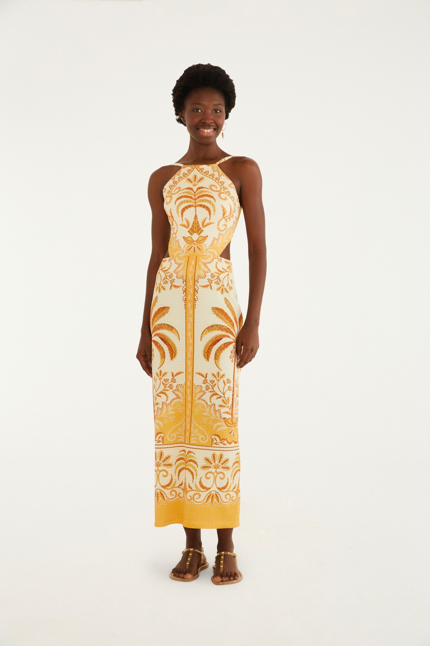 Vestido Midi Estampado paisaje tropical importado
