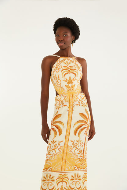Vestido Midi Estampado paisaje tropical importado