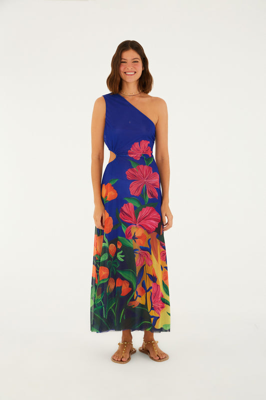 Vestido de tul  un solo hombro Estampado Tarsila