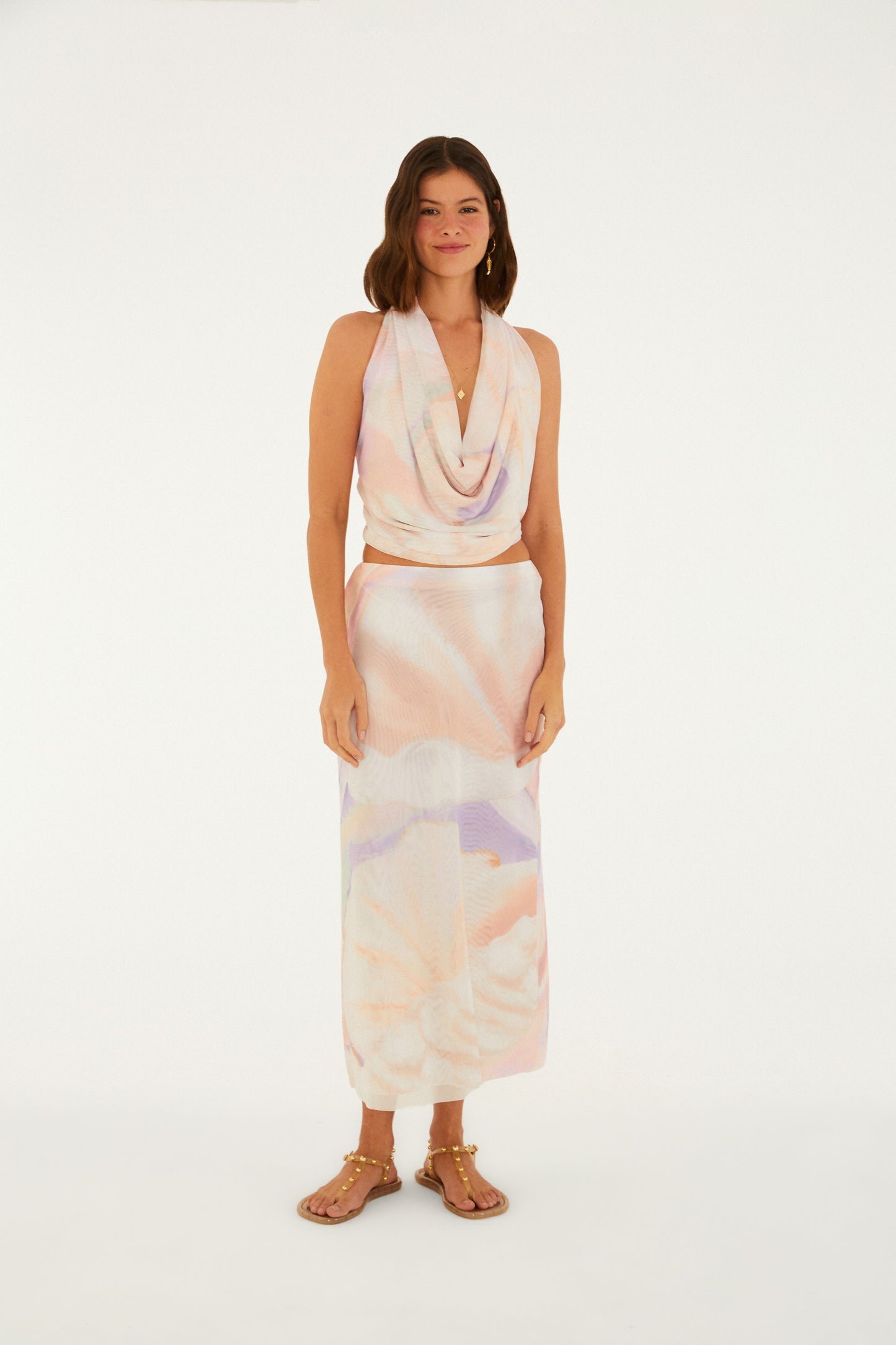 Falda Midi de tul  Estampado perlas marinas