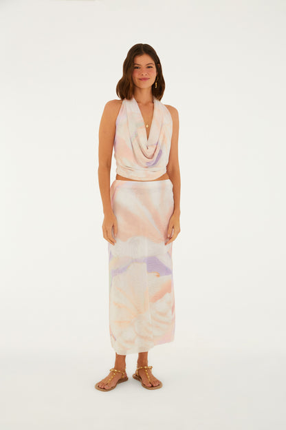 Falda Midi de tul  Estampado perlas marinas