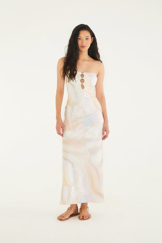 Vestido maxi sin tirantes  Estampado perlas