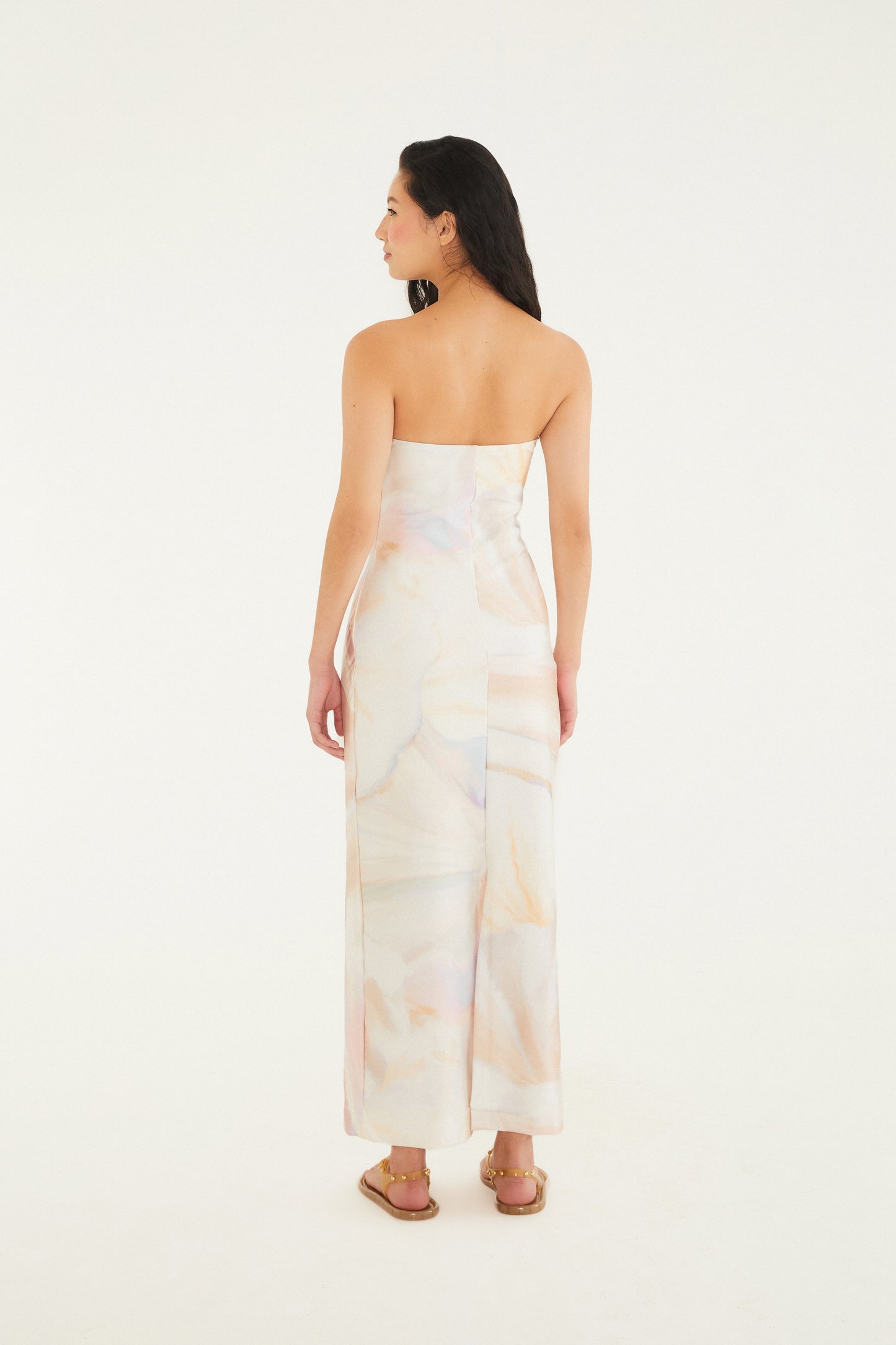 Vestido maxi sin tirantes  Estampado perlas