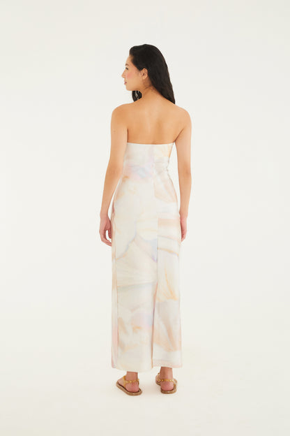 Vestido maxi sin tirantes  Estampado perlas