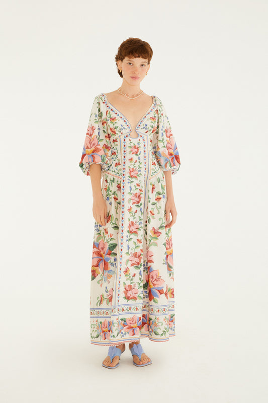 Vestido Maxi Manga Larga Estampado Brisa Serena