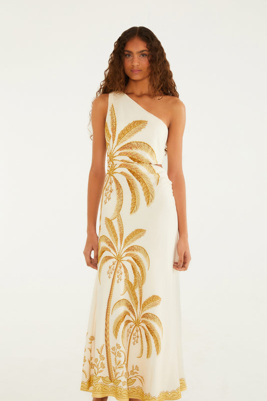 Vestido Un Hombro Paisaje Tropical