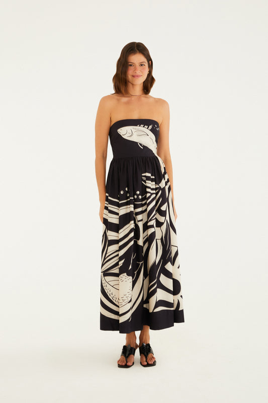 Vestido Midi Estampado Fiesta en el Mar