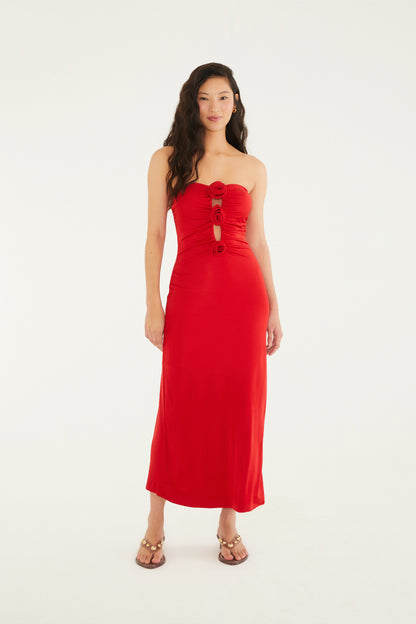 Vestido Jersey Flores Decote