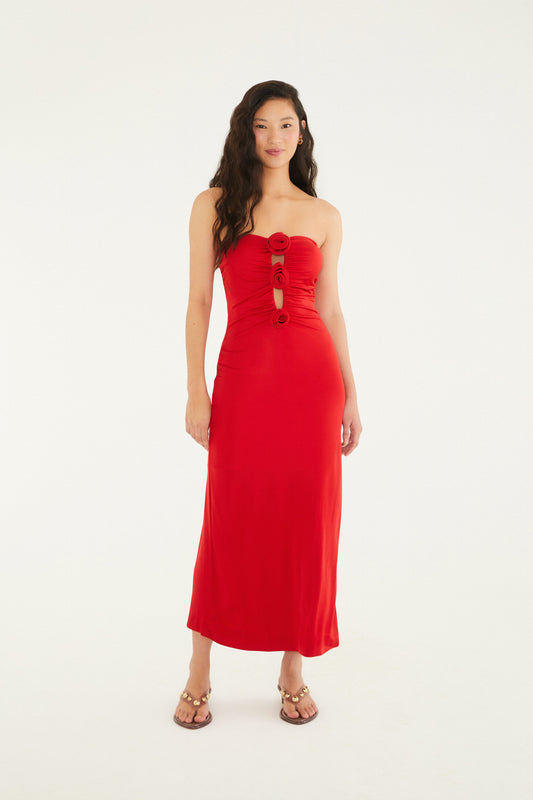 Vestido Jersey Flores Decote