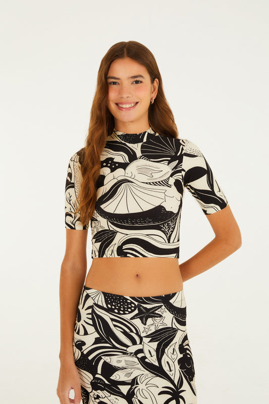Blusa Mini Estampado Festa de Mar