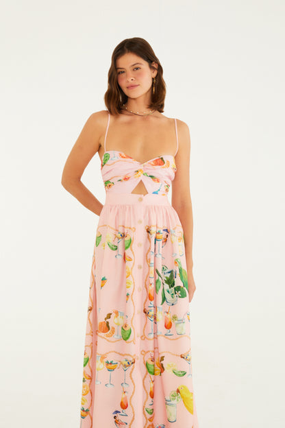Vestido de Botones Estampado Coctel de Pañuelo