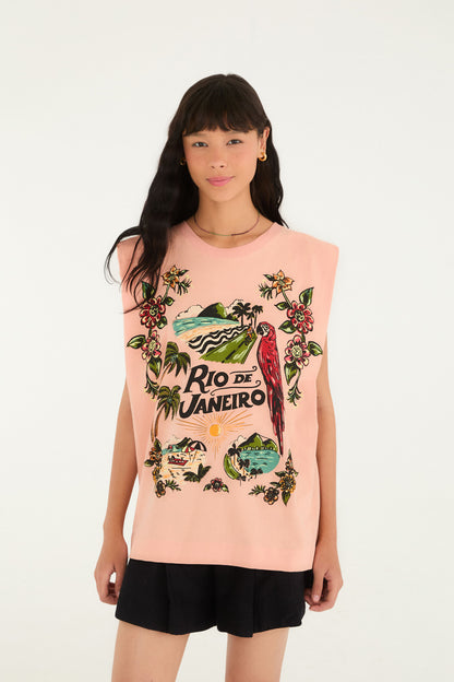T-Shirt sin mangas cuadrada Luna rosa de Río de Janeiro