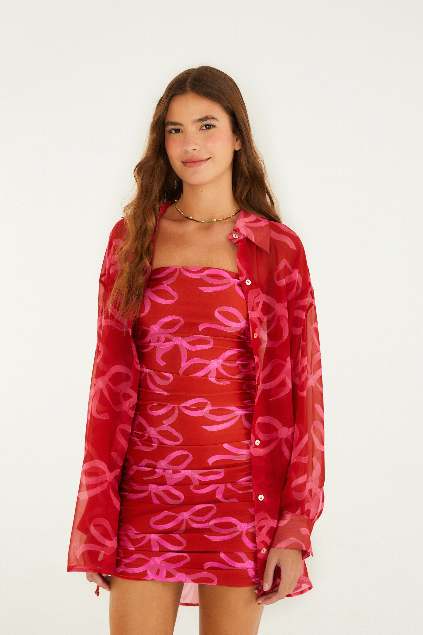 Camisa de Botones con Estampado de Lazo