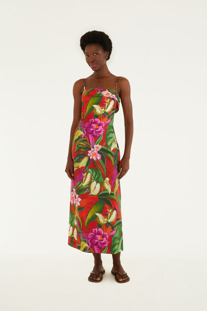 Vestido Midi Estampado Follaje