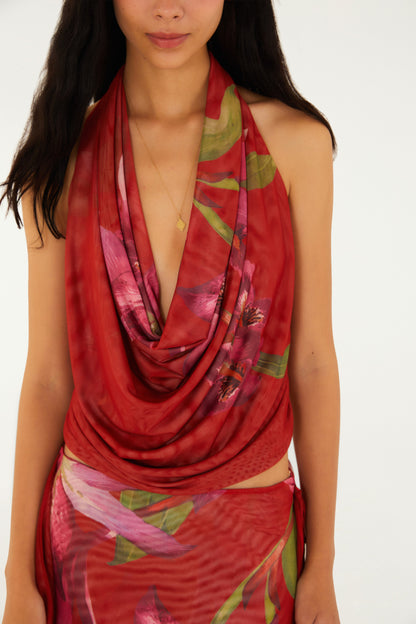 Blusa de tul  Estampado floral de orquídeas