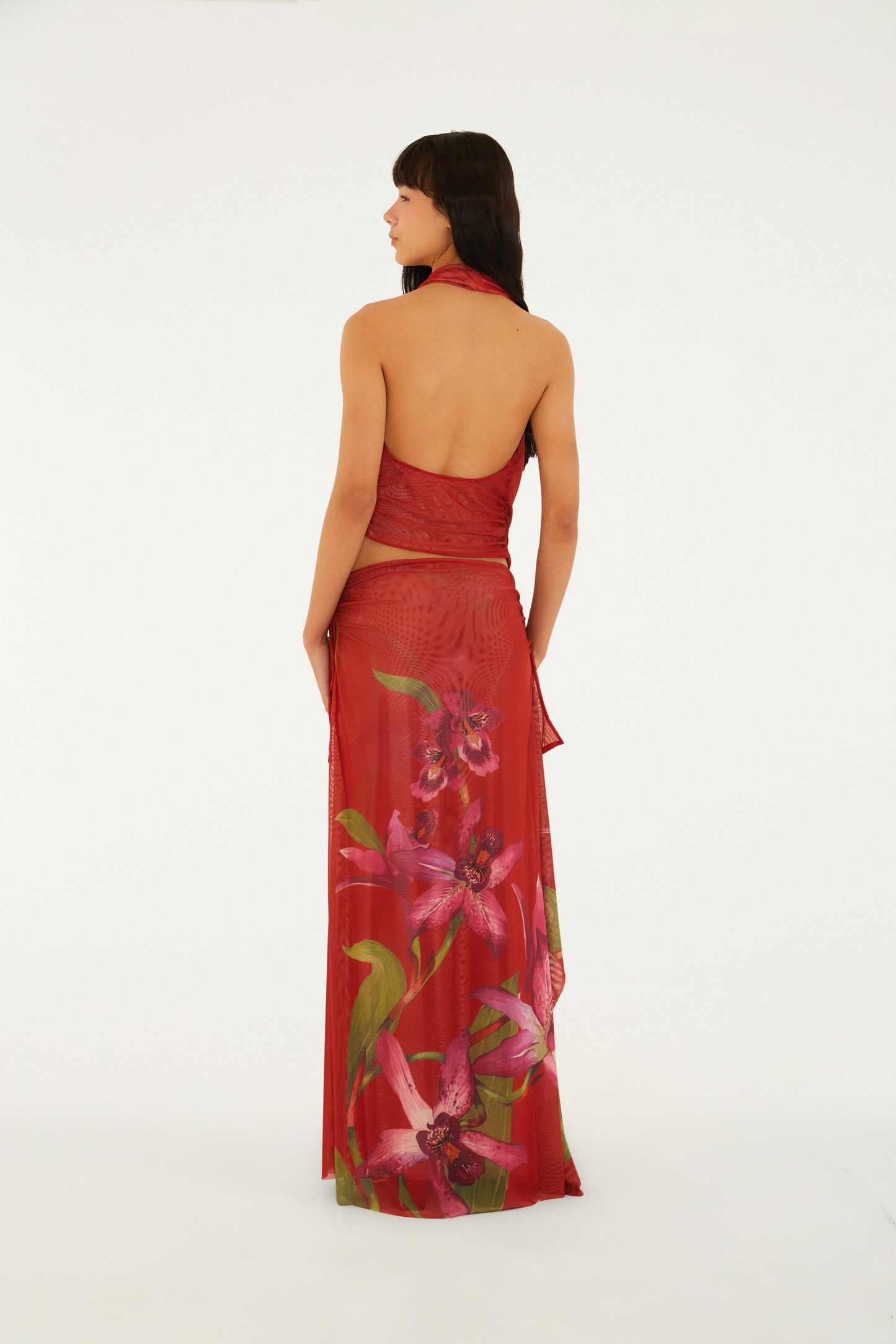 Falda Midi de tul  Estampado floral de orquídeas