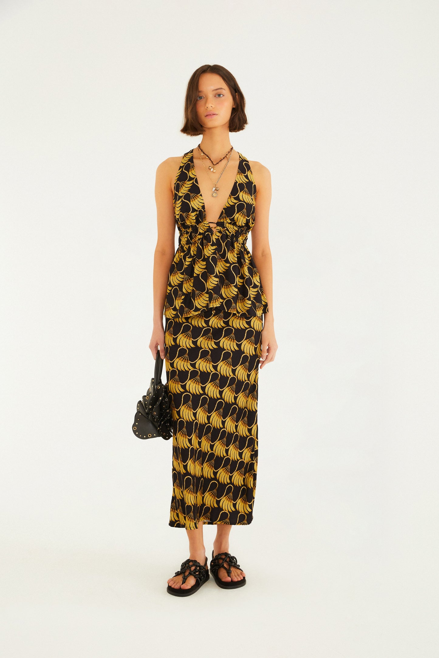 Falda Larga Estampada Banana Tassel Mini