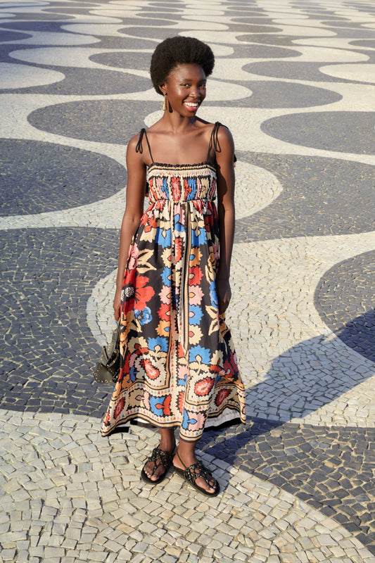 Vestido Largo Estampado Antuerpia Lenço
