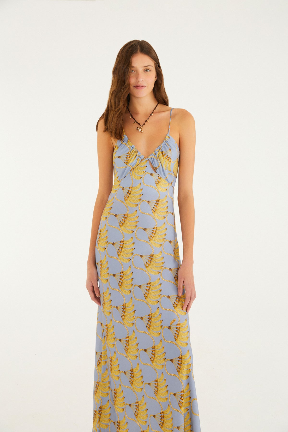 Vestido Largo Estampado Banana Tassel