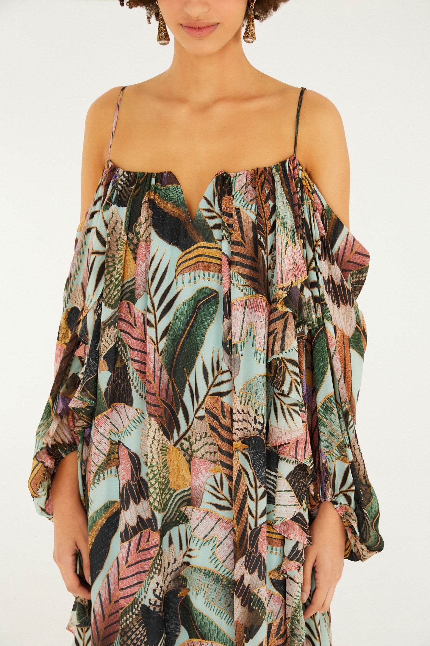 Vestido Largo Estampado Paraíso Das Aves