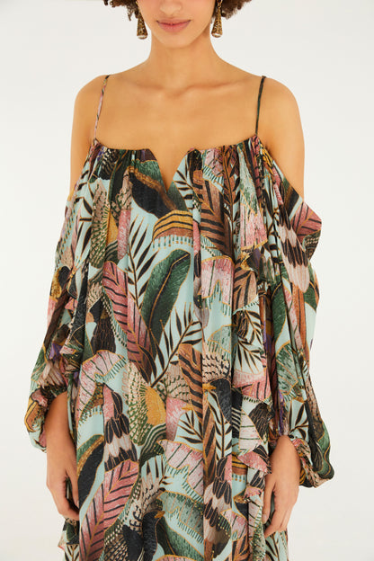 Vestido Largo Estampado Paraíso Das Aves