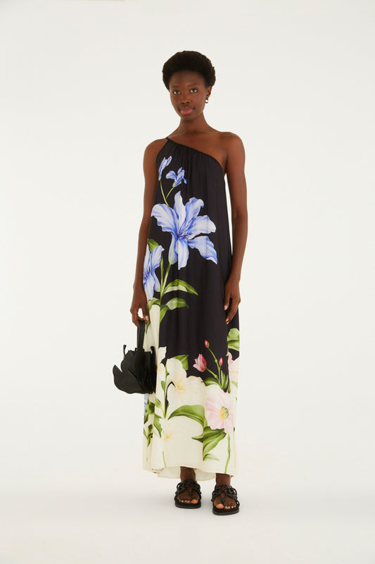 Vestido Largo Hombro Céu De Flor
