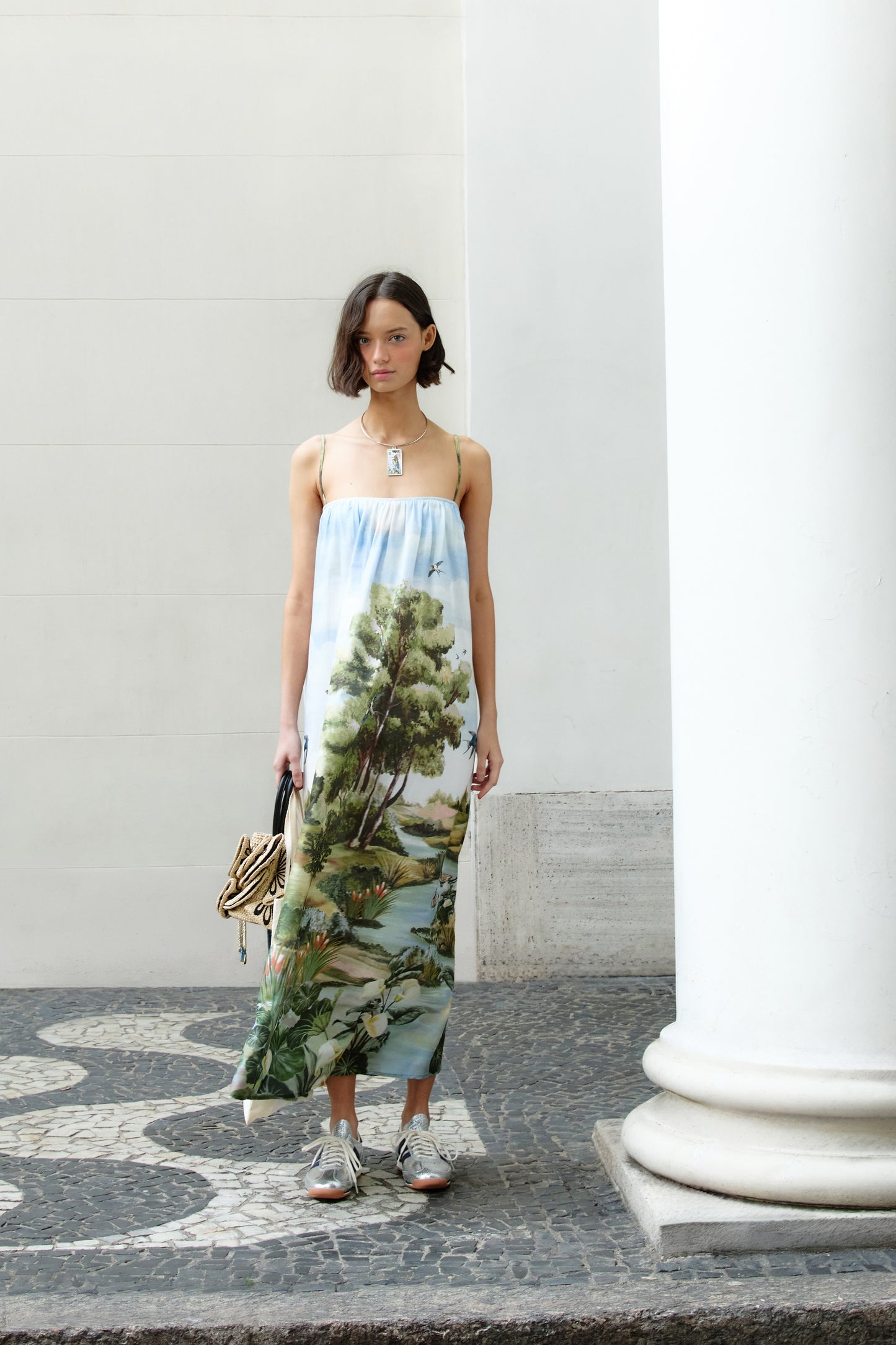Vestido Largo de Tirantes Estampado Boa Vista