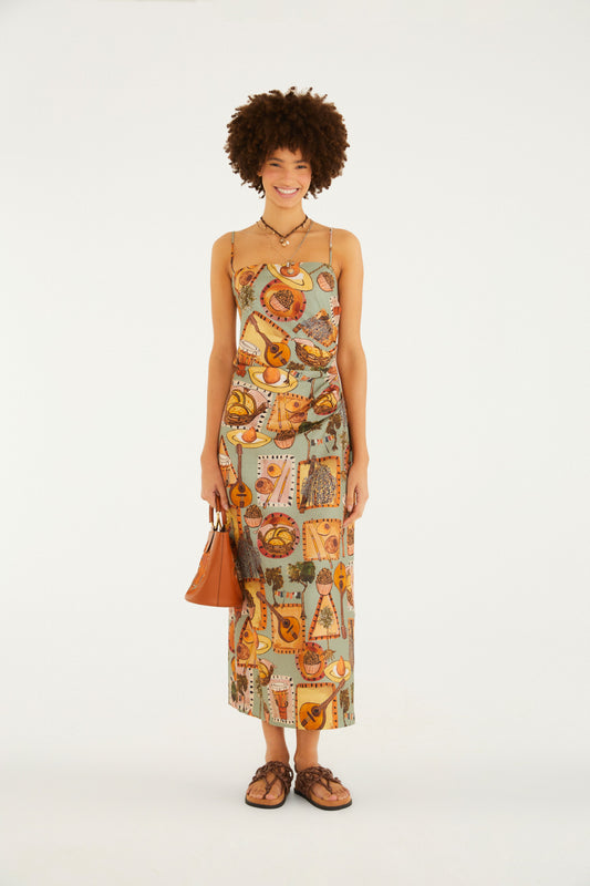 Vestido Alcinhas Estampado Boemia
