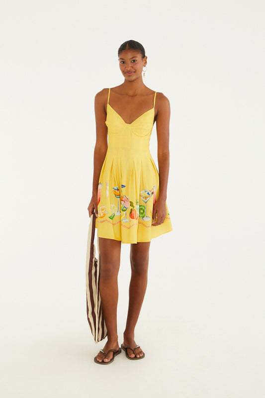 Vestido Cóctel Estampado amarillo  bufanda