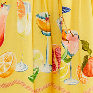 Vestido Cóctel Estampado amarillo  bufanda