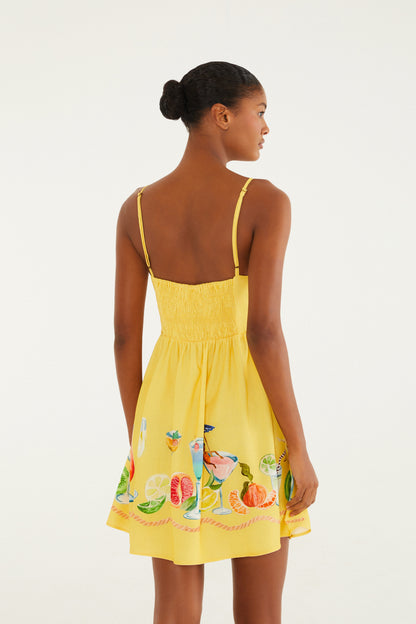 Vestido Cóctel Estampado amarillo  bufanda