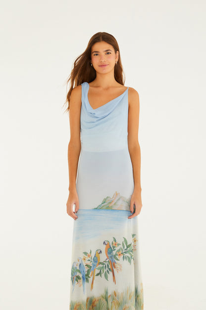 Vestido Tule Degagê Estampado Rio Antigo