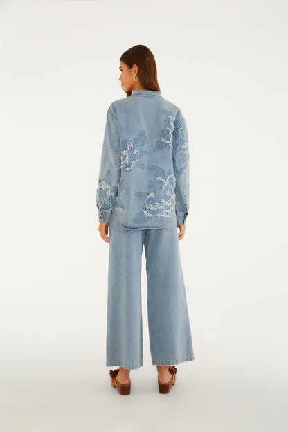 Pantalón Jeans Bordada Flor