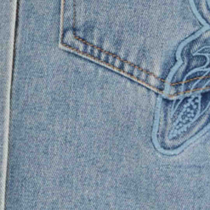 Camisa Jaqueta Jeans Bordado Flor