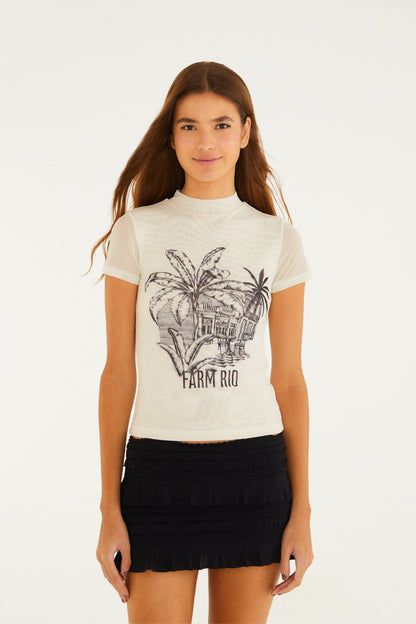 Blusa Tule Estampada Vila Teresa