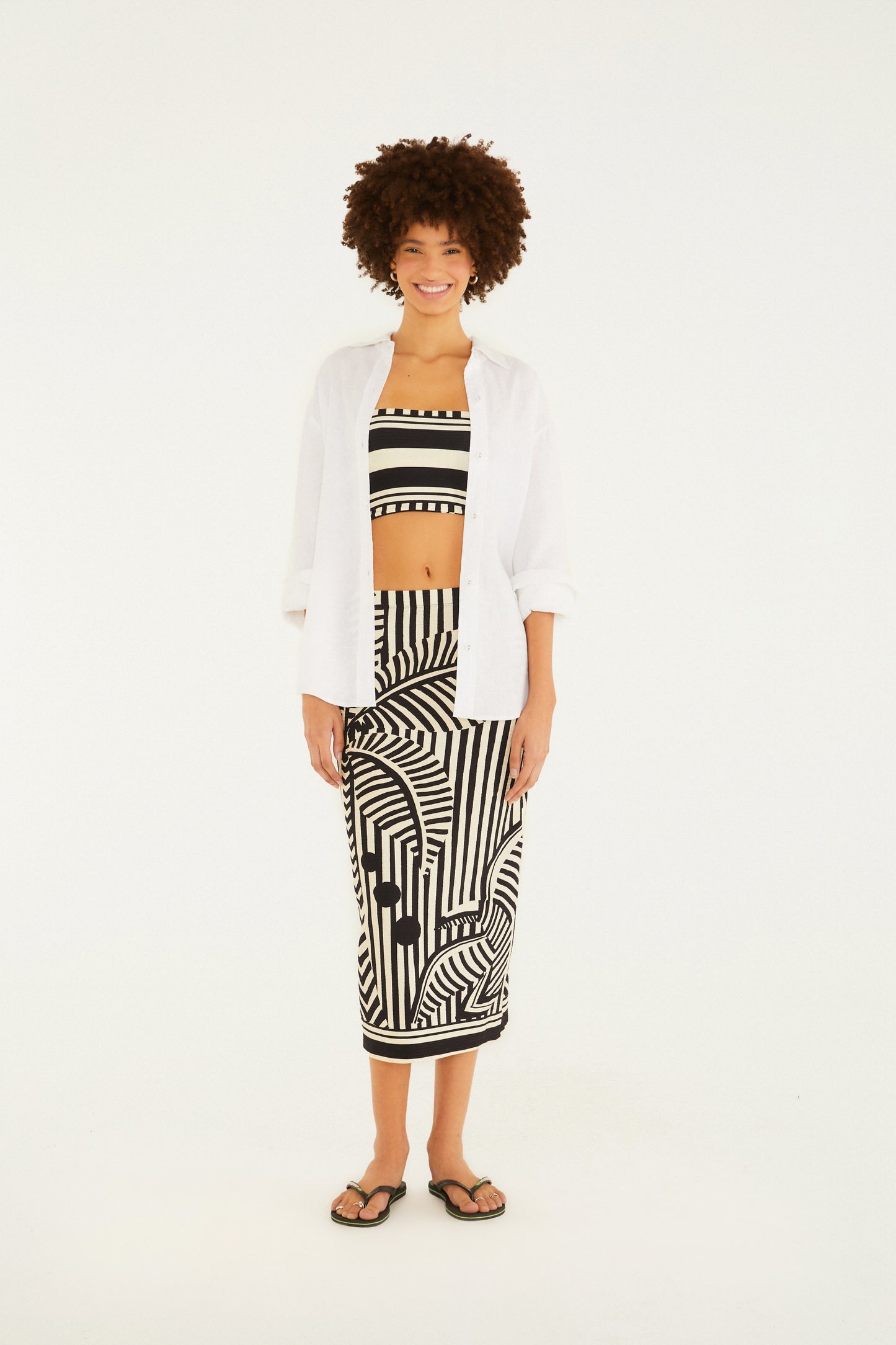Falda Midi Reta Listra Tropical