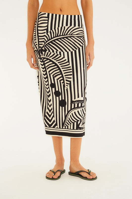 Falda Midi Reta Listra Tropical