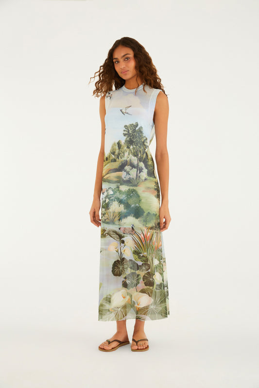 Vestido Sobreposição Tule Estampado Boa Vista