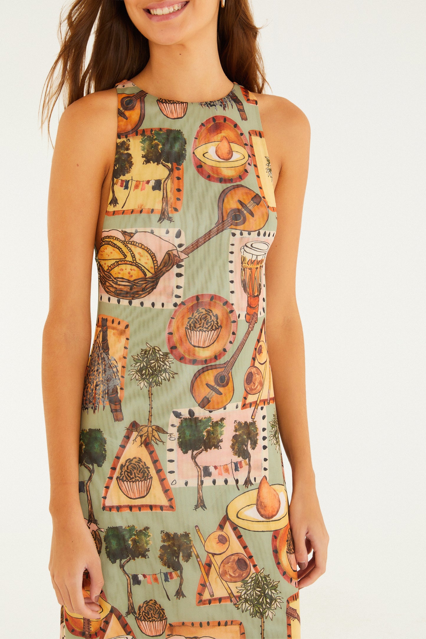 Vestido Tule Recto Estampado Boemia