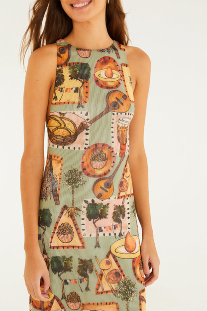 Vestido Tule Recto Estampado Boemia