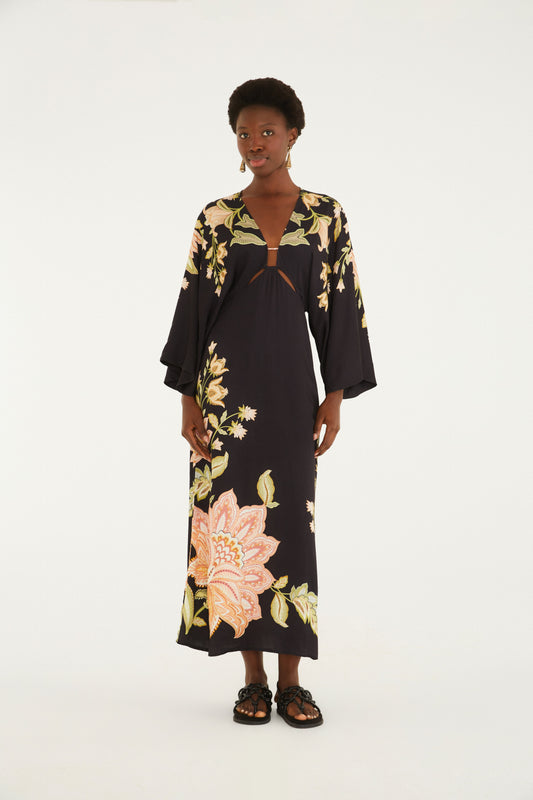 Vestido Largo Manga Estampado Jamile