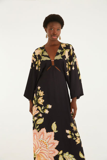 Vestido Largo Manga Estampado Jamile