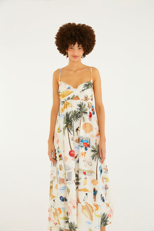 Vestido Largo Estampado Colagem Carioca