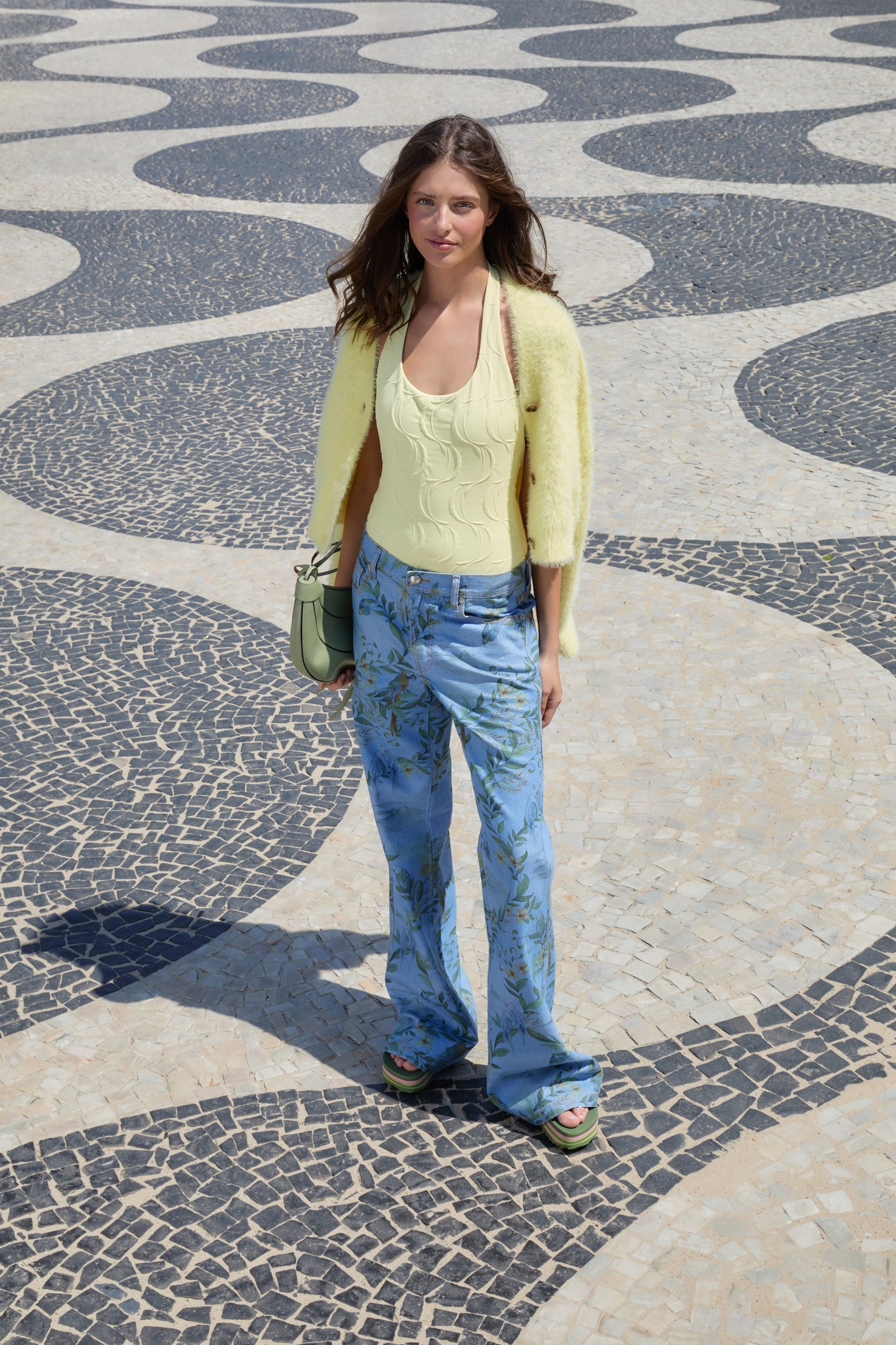 Pantalón de Jeans Cintura Alta Reta Paisagem