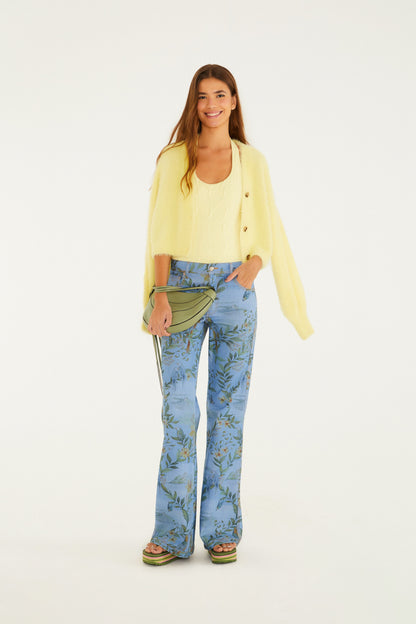 Pantalón de Jeans Cintura Alta Reta Paisagem