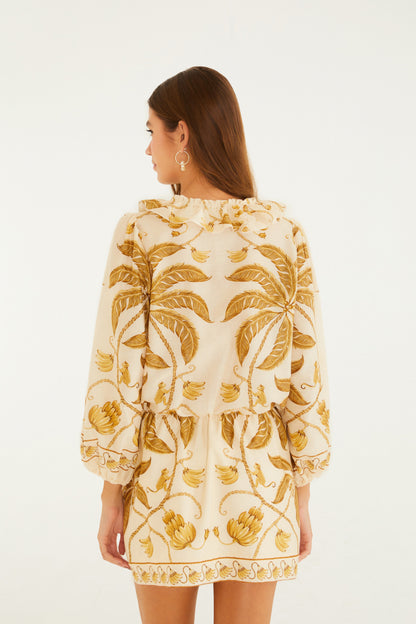 Vestido Corto Manga Estampado Ourinho Tropical
