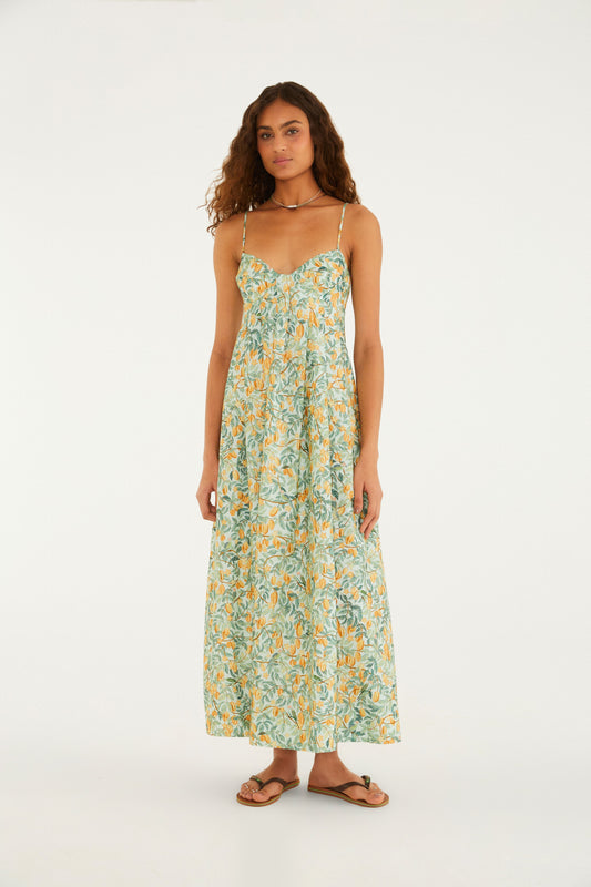 Vestido Fenda Estampado Fruta Estrela