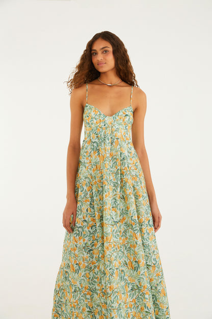 Vestido Fenda Estampado Fruta Estrela