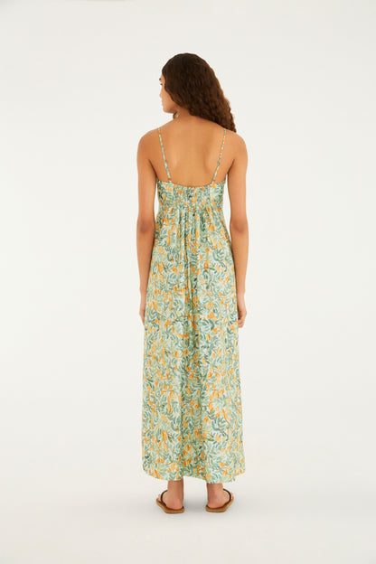 Vestido Fenda Estampado Fruta Estrela